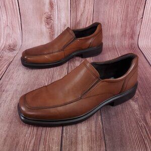 Ecco Helsinki 2.0 Slip On Loafers Mens 10-10.5 Cognac Leather Brown Apron Toe